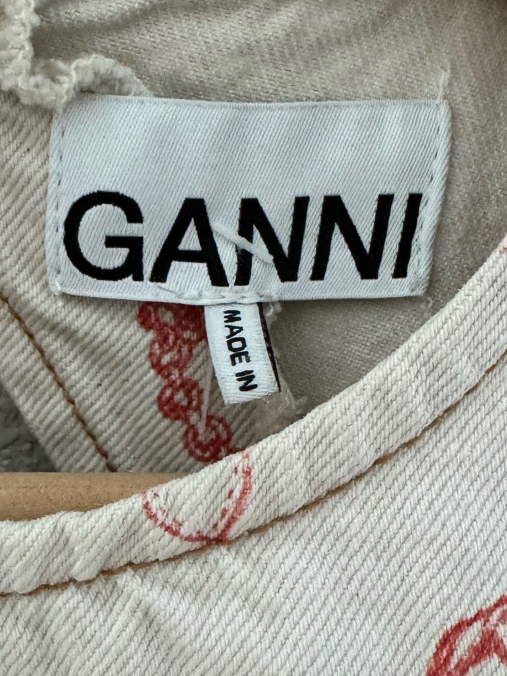 Ganni RARE Lobster Seashell Print Nautical Denim Mini Dress 4 Cream Red Shift - Picture 16 of 16